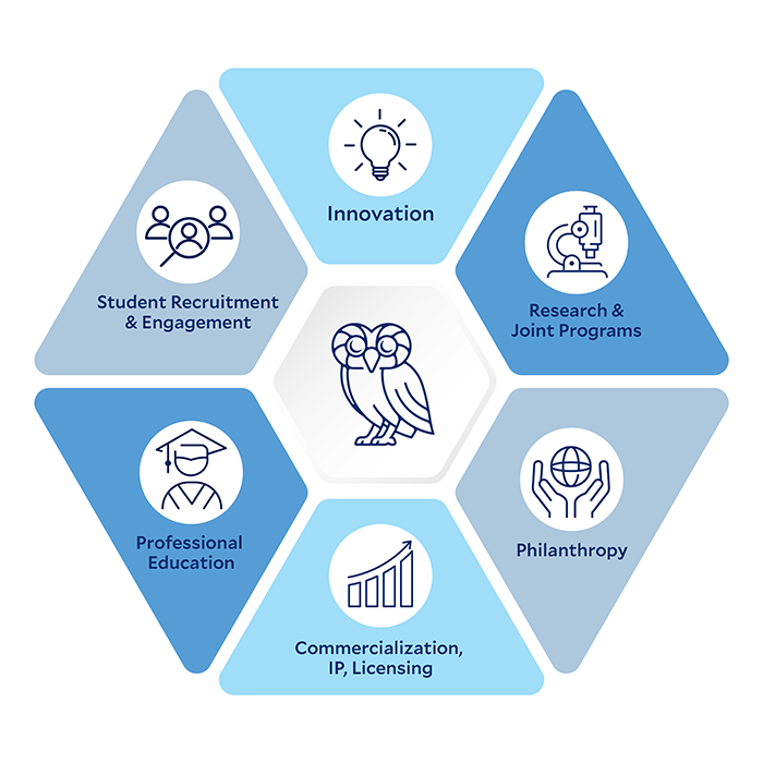 Infographic that shows all the areas Rice can help with Corporate partnerships