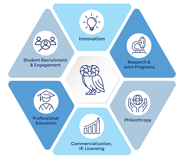 Infographic that shows all the areas Rice can help with Corporate partnerships